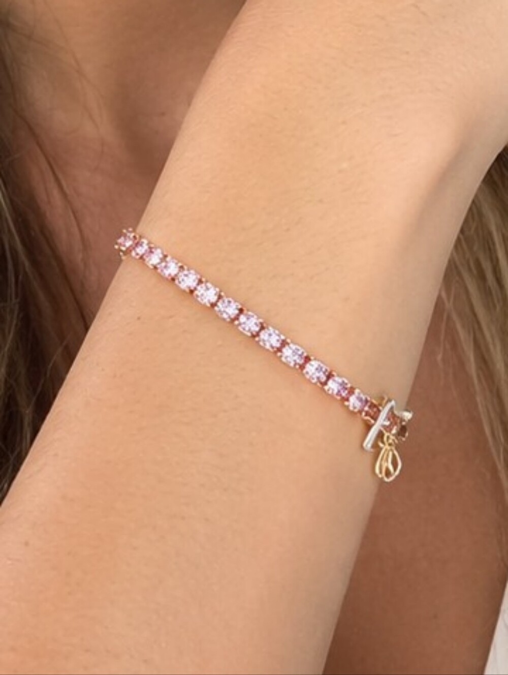 Leith Delicate Graduated Pink Crystal Tennis Bracelet - New in Gift Box